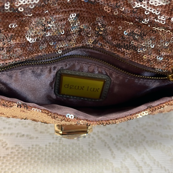 Deux Lux rose gold sequin clutch purse with strap - Picture 8 of 9